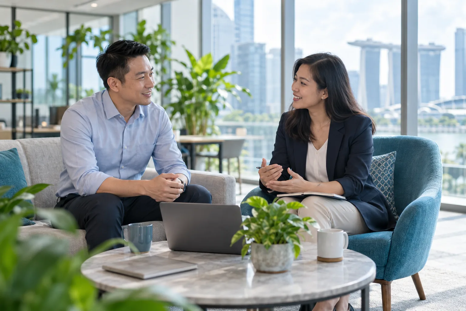 A welcoming conversation between HR professionals in Singapore